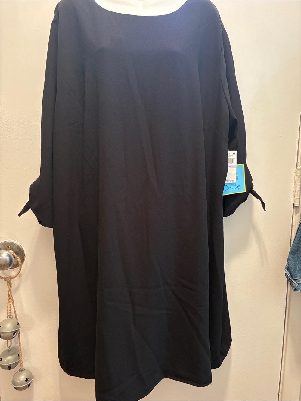 NWT! 22W CeCe Black Shift Dress with Elbow Tie Sleeves